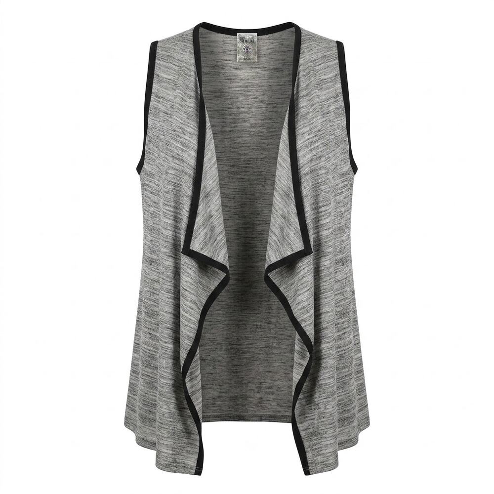 Vocal Gray Sleeveless Drape Open Front Longline Vest Jacket Women Size L